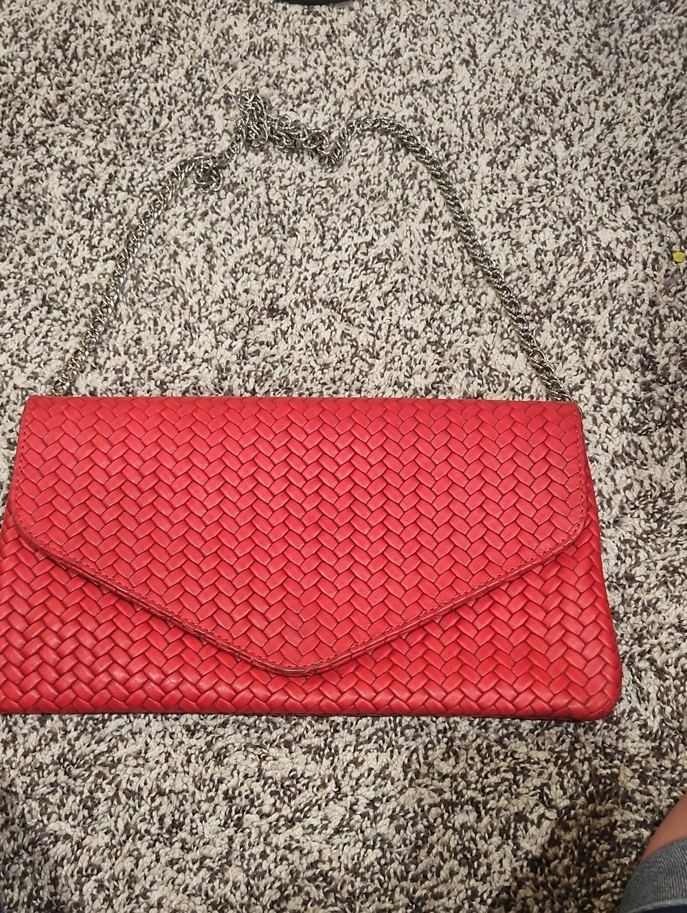 Red Woven Envelope Clutch with Silver Chain